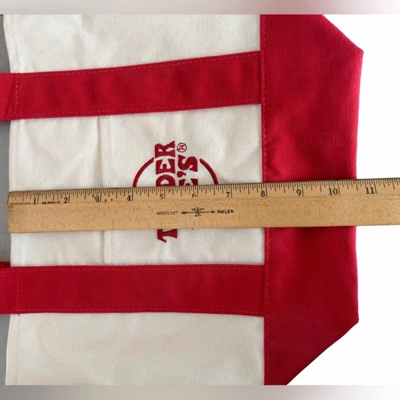Trader Joe’s Red & White Canvas Tote Bag Reusable Shopping Bag - Picture 2 of 4